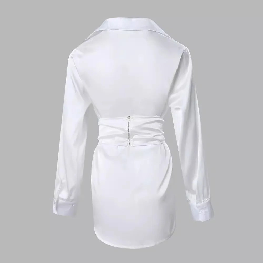 Robe À Manches Longues Couleur Blanc Lacets Chemise