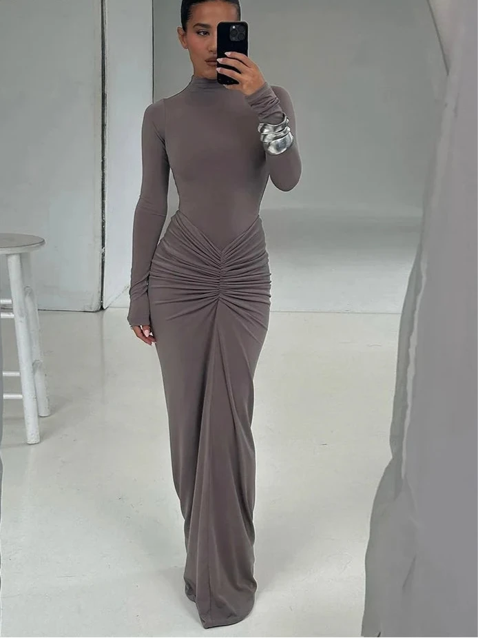Robe Sexy Manches Longues Col Haut Modelage Du Corps