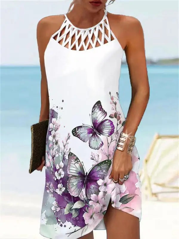 Robe de plage sexy mini à la mode, sans manche