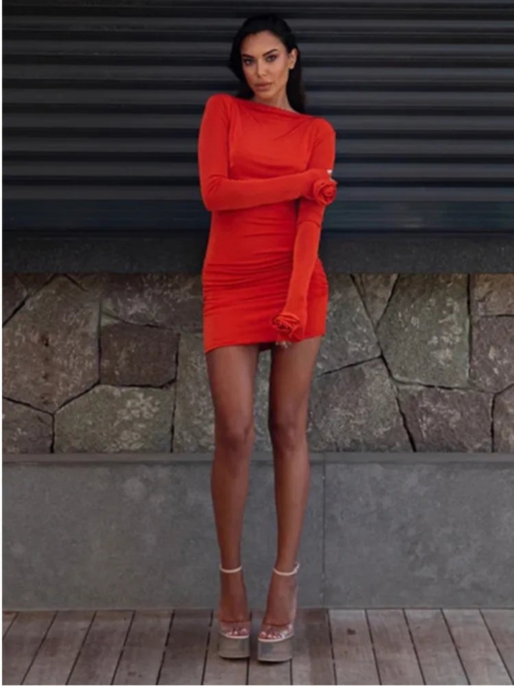 Robe moulante à manches longues pour femmes, Sexy, dos nu, moulante, Mini, pliable, robe de soirée