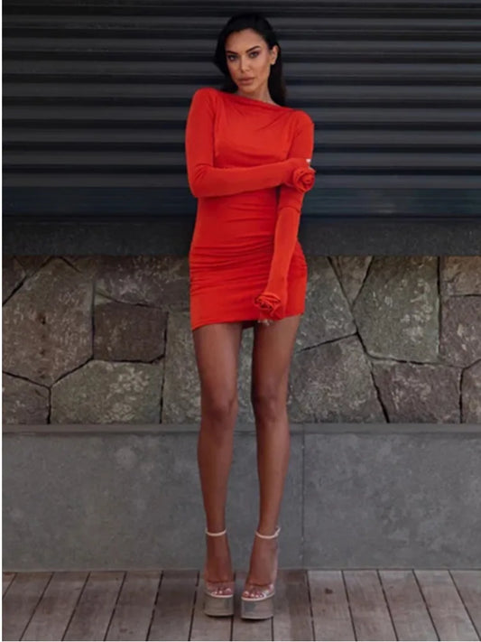 Robe moulante à manches longues pour femmes, Sexy, dos nu, moulante, Mini, pliable, robe de soirée