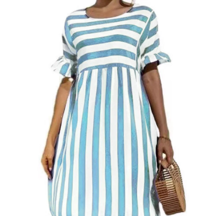 Robe de plage à rayures, manches à volants, soirée de grossesse