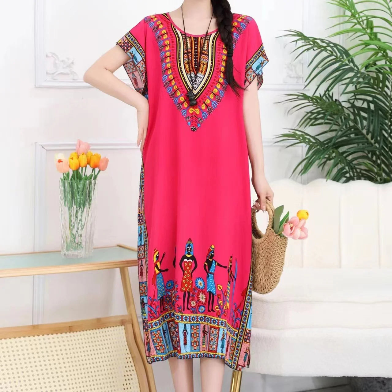 Robe de Maternité Bohème – Imprimé Élégant, Coupe Décontractée, Style Chic pour Grossesse