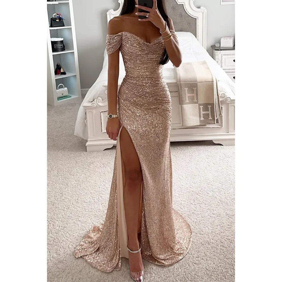 Robe de Soirée Fendue à Paillettes