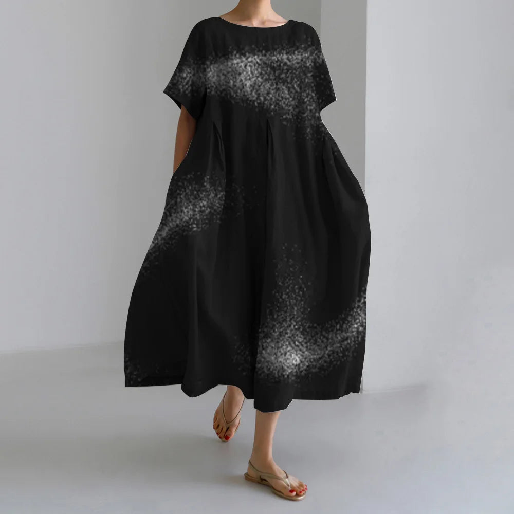 Robe À Manches Courtes Col Rond Vintage Floral Imprimé Été