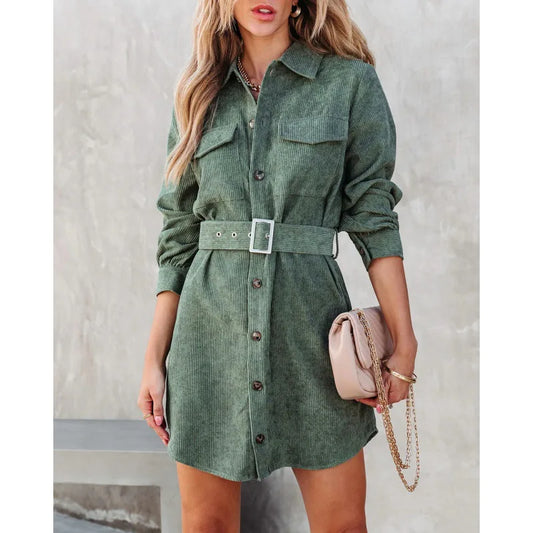 Robe Femme Velours Côtelé – Manches Longues Automne Hiver