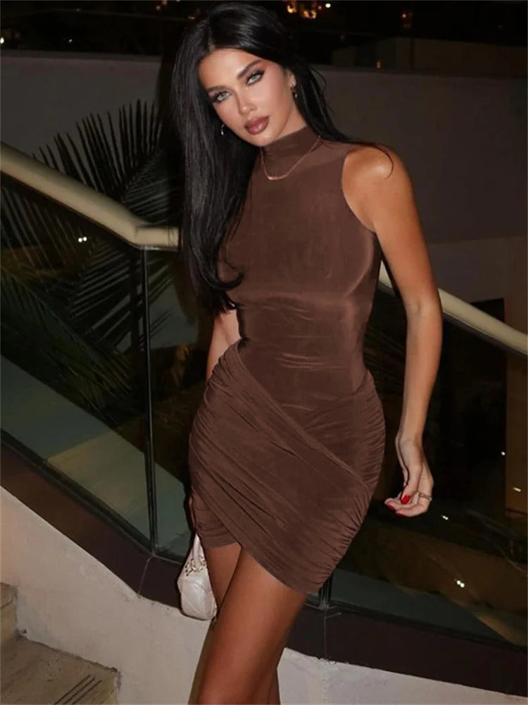 Mini Robe Plissée Sans Manches