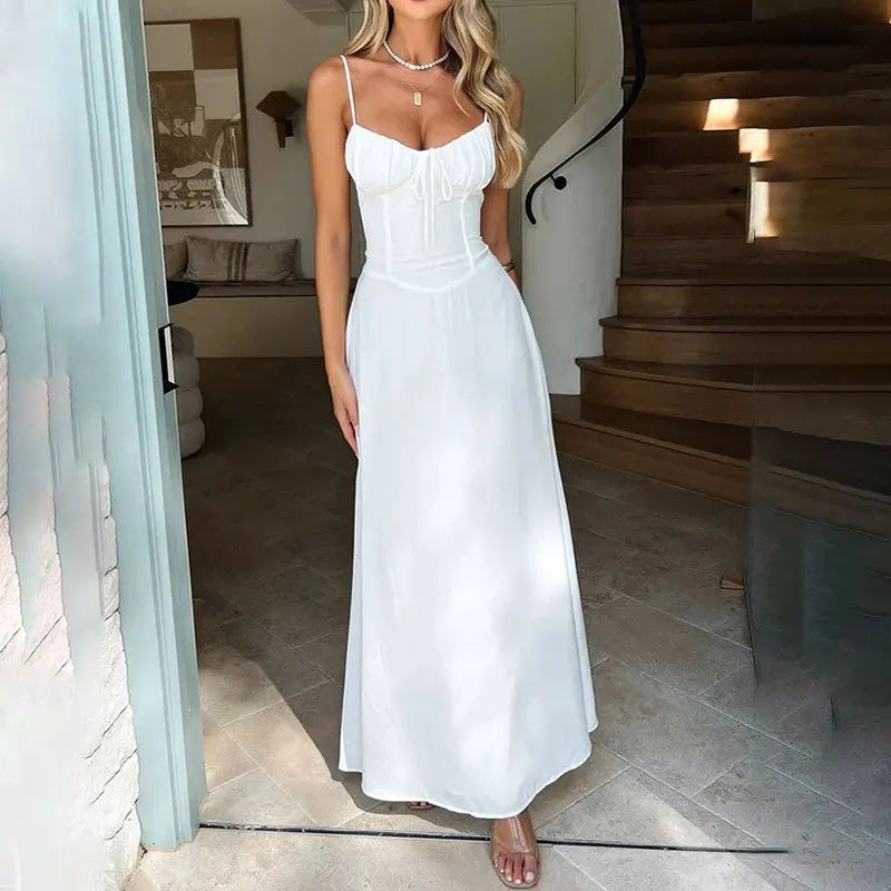 Robe Longue Été – Élégante, Sexy, Uni, Lacée, Tendance Mode, Tempérament Chic