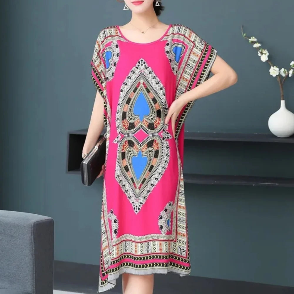 Robe de Maternité Bohème – Imprimé Élégant, Coupe Décontractée, Style Chic pour Grossesse