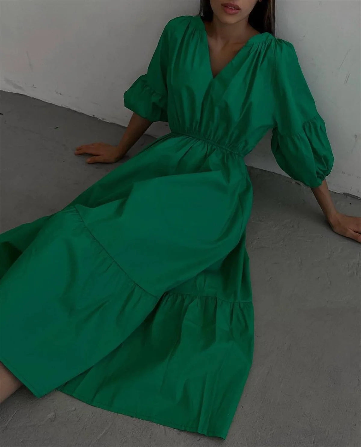 Robe Longue Bohème à Manches Bouffantes
