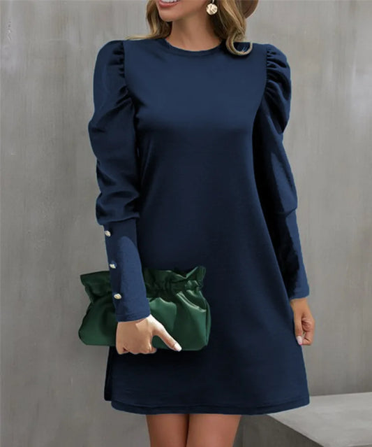 Robe Femme Manches Longues Bulles – Col Rond Boutonnée Automne Hiver 2025