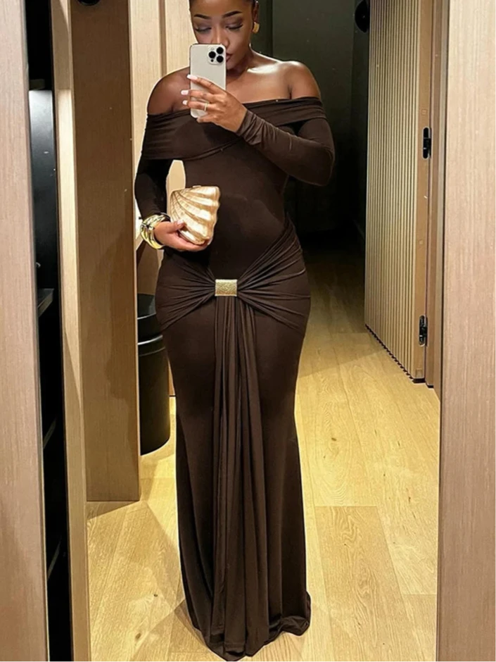 Robe Sexy Manche longue  Ruché Métal Boucle Ruban