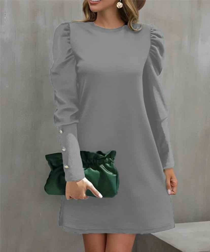 Robe Femme Manches Longues Bulles – Col Rond Boutonnée Automne Hiver 2025