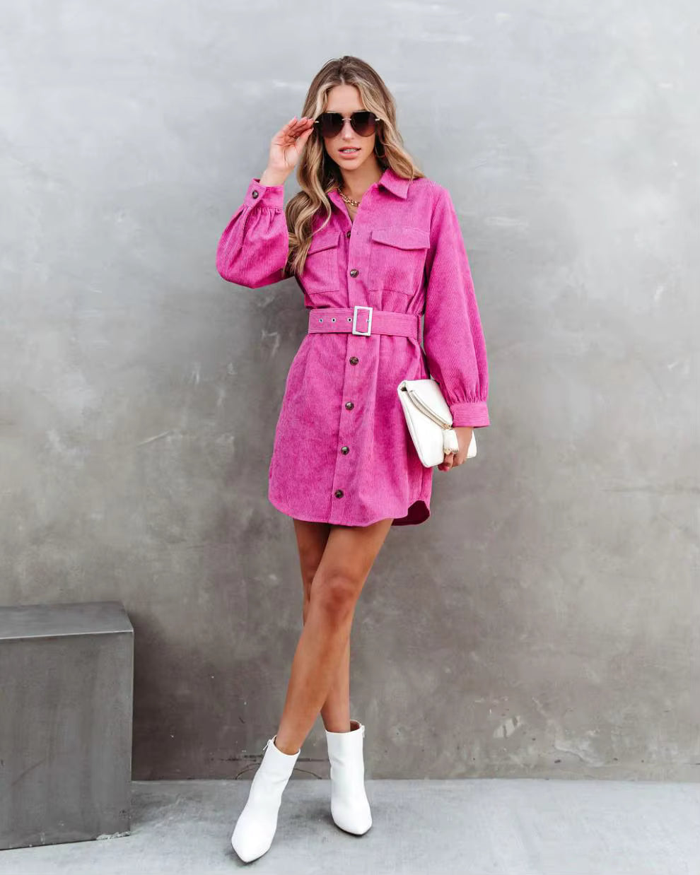 Robe Femme Velours Côtelé – Manches Longues Automne Hiver